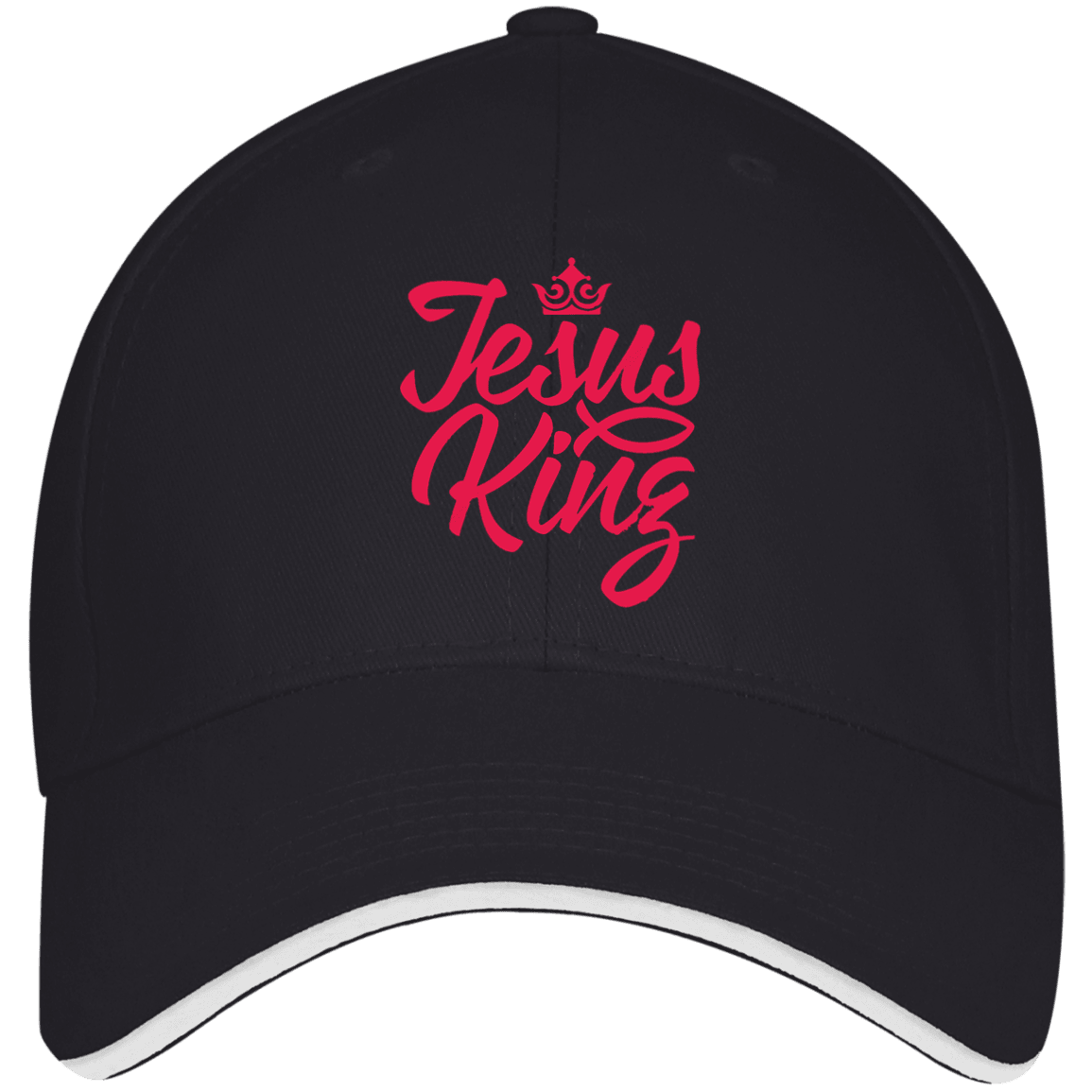 Designs by MyUtopia Shout Out:Jesus King Embroidered USA Made Structured Twill Cap With Sandwich Visor,Navy/White / One Size,Hats