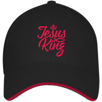 Load image into Gallery viewer, Designs by MyUtopia Shout Out:Jesus King Embroidered USA Made Structured Twill Cap With Sandwich Visor,Black/Red / One Size,Hats
