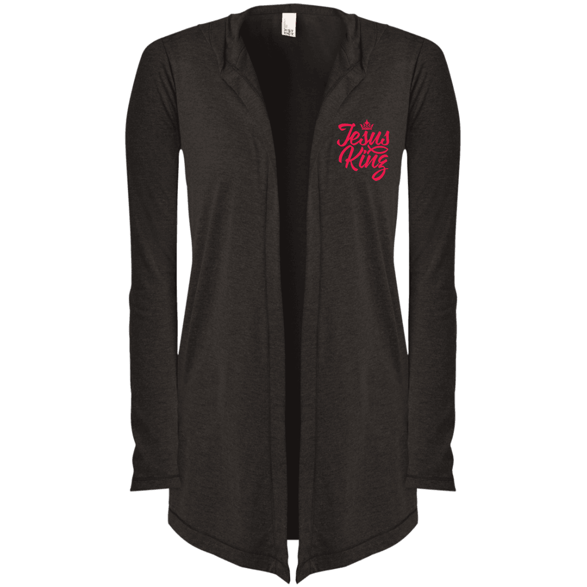 Designs by MyUtopia Shout Out:Jesus King Embroidered Women's Hooded Cardigan,Black Frost / X-Small,Sweatshirts