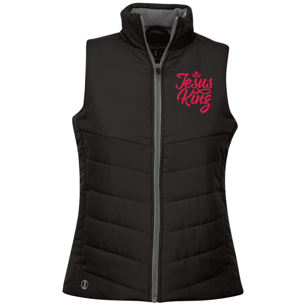 Designs by MyUtopia Shout Out:Jesus King Holloway Ladies' Embroidered Quilted Vest,X-Small / Black,Jackets