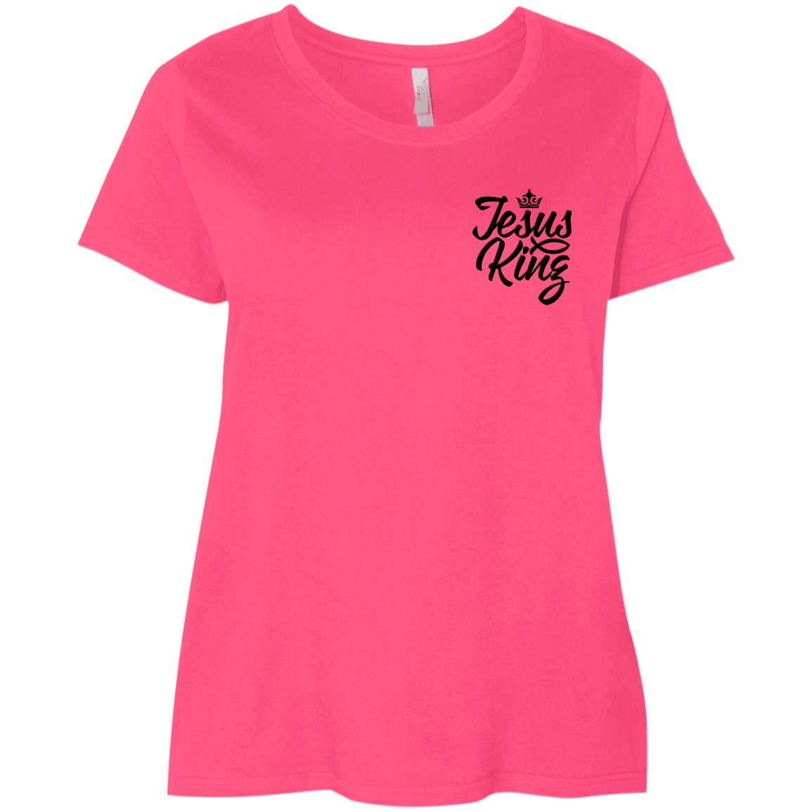Designs by MyUtopia Shout Out:Jesus King Ladies' Curvy Crew Neck Plus Size T-Shirt,Hot Pink / Plus 1X,Ladies T-Shirts