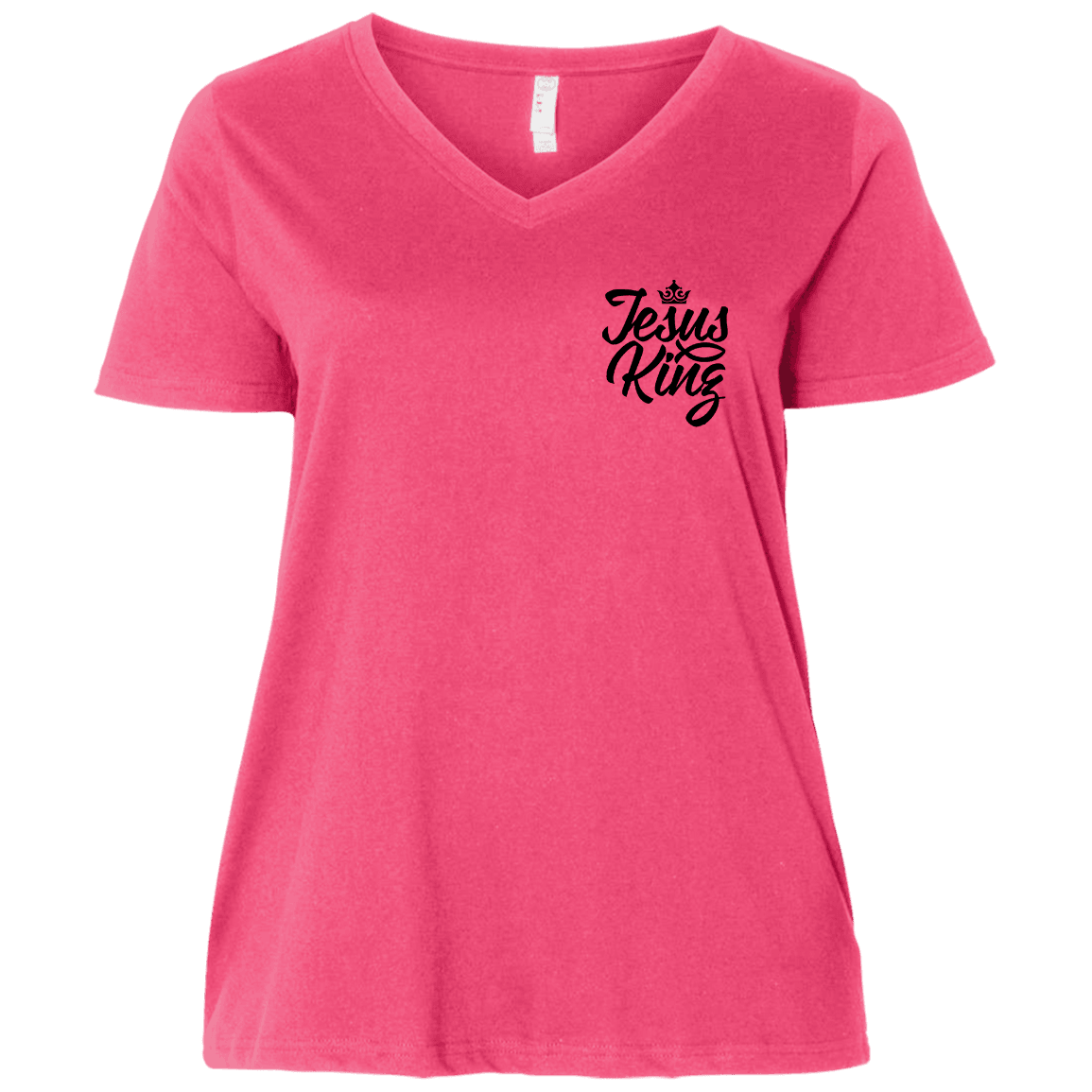 Designs by MyUtopia Shout Out:Jesus King Ladies' Curvy V-Neck Plus Size T-Shirt,Hot Pink/ / Plus 1X,Ladies T-Shirts