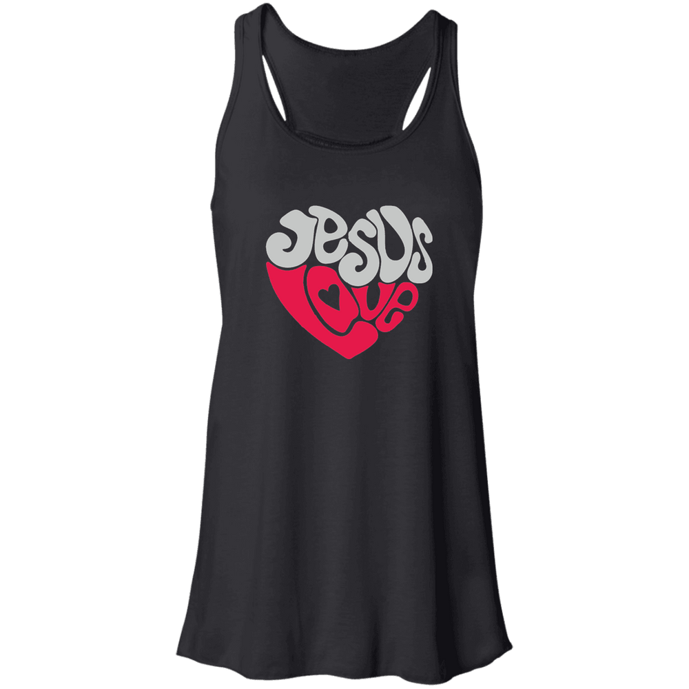 Designs by MyUtopia Shout Out:Jesus Love Flowy Racerback Tank,Black / X-Small,Tank Tops