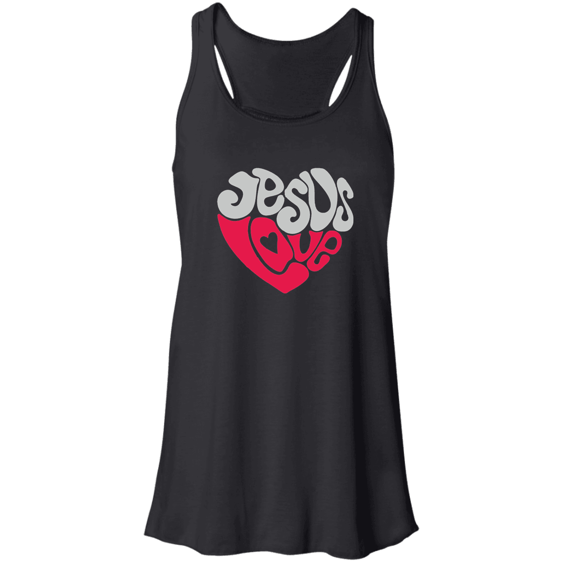 Designs by MyUtopia Shout Out:Jesus Love Flowy Racerback Tank,Black / X-Small,Tank Tops