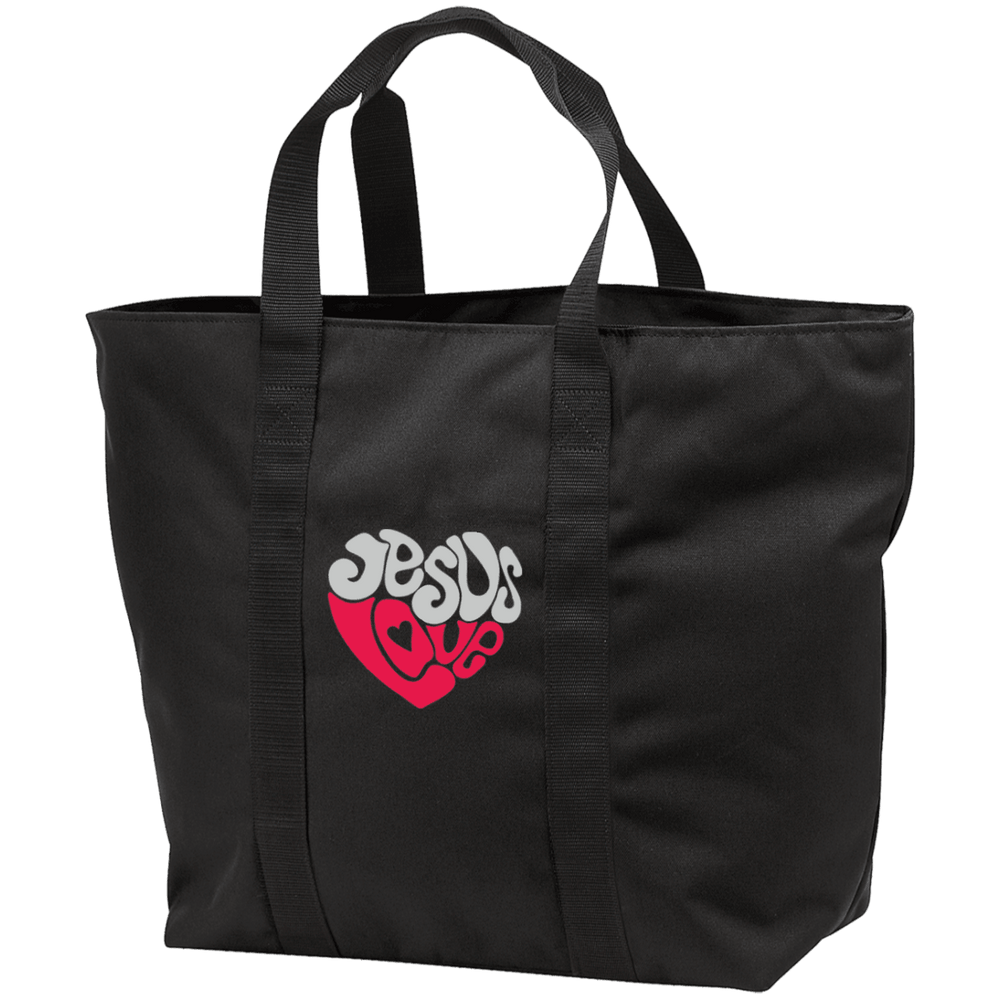 Designs by MyUtopia Shout Out:Jesus Love Heart All Purpose Tote Bag,Black/Black / One Size,Totebag