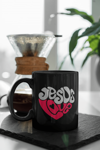 Load image into Gallery viewer, Designs by MyUtopia Shout Out:Jesus Love Heart Ceramic Coffee Mugs - Black,11 oz / Black,Ceramic Coffee Mug
