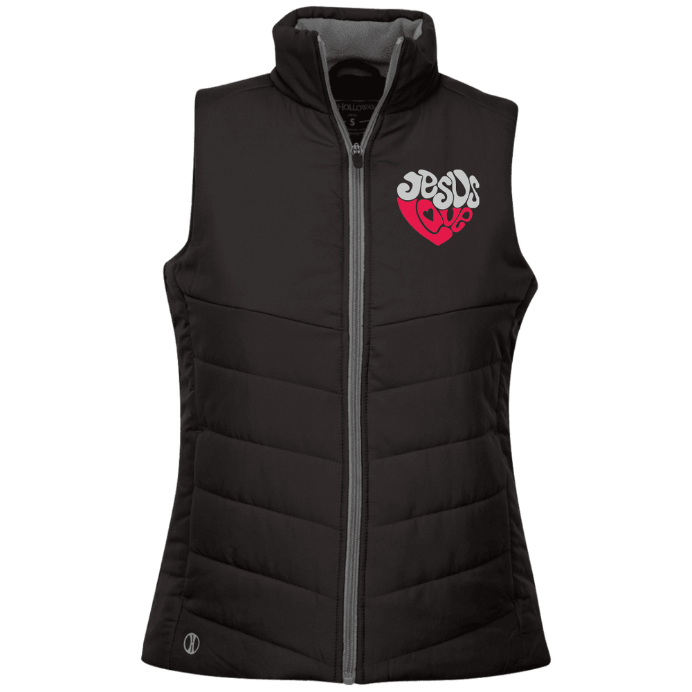 Designs by MyUtopia Shout Out:Jesus Love Heart Embroidered Ladies' Quilted Vest,X-Small / Black,Jackets