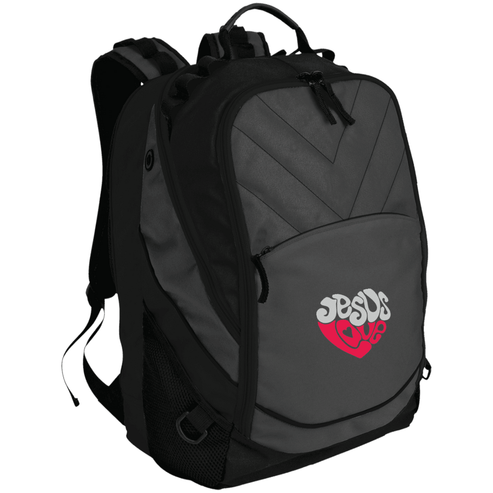 Designs by MyUtopia Shout Out:Jesus Love Heart Embroidered Laptop Computer Backpack,Dark Charcoal/Black / One Size,Bags