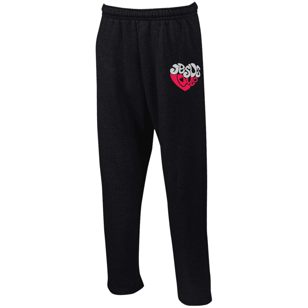 Designs by MyUtopia Shout Out:Jesus Love Heart Embroidered Open Bottom Sweatpants with Pockets,S / Black,Pants