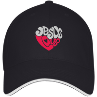 Load image into Gallery viewer, Designs by MyUtopia Shout Out:Jesus Love Heart Embroidered USA Made Structured Twill Cap With Sandwich Visor,Navy/White / One Size,Hats
