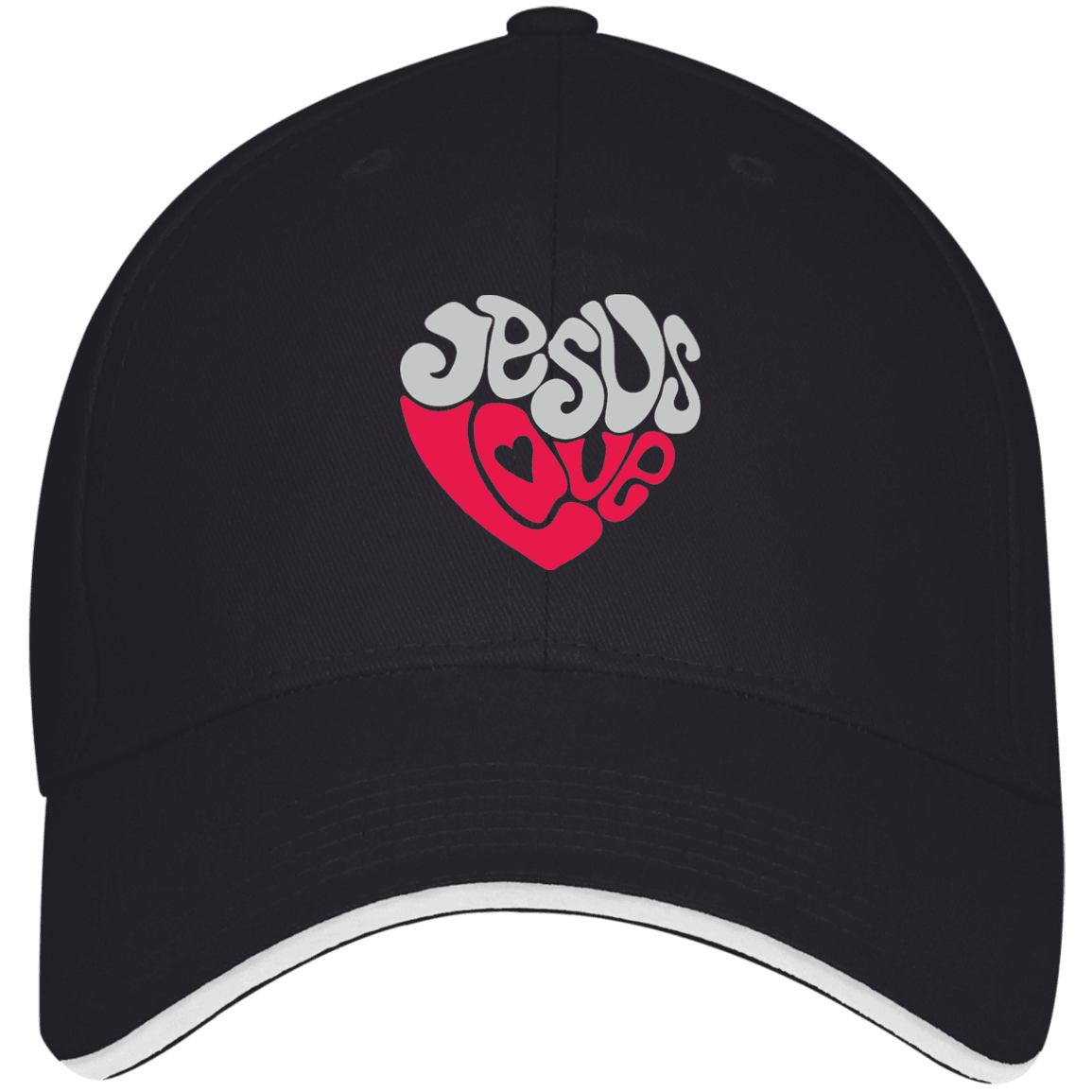 Designs by MyUtopia Shout Out:Jesus Love Heart Embroidered USA Made Structured Twill Cap With Sandwich Visor,Navy/White / One Size,Hats