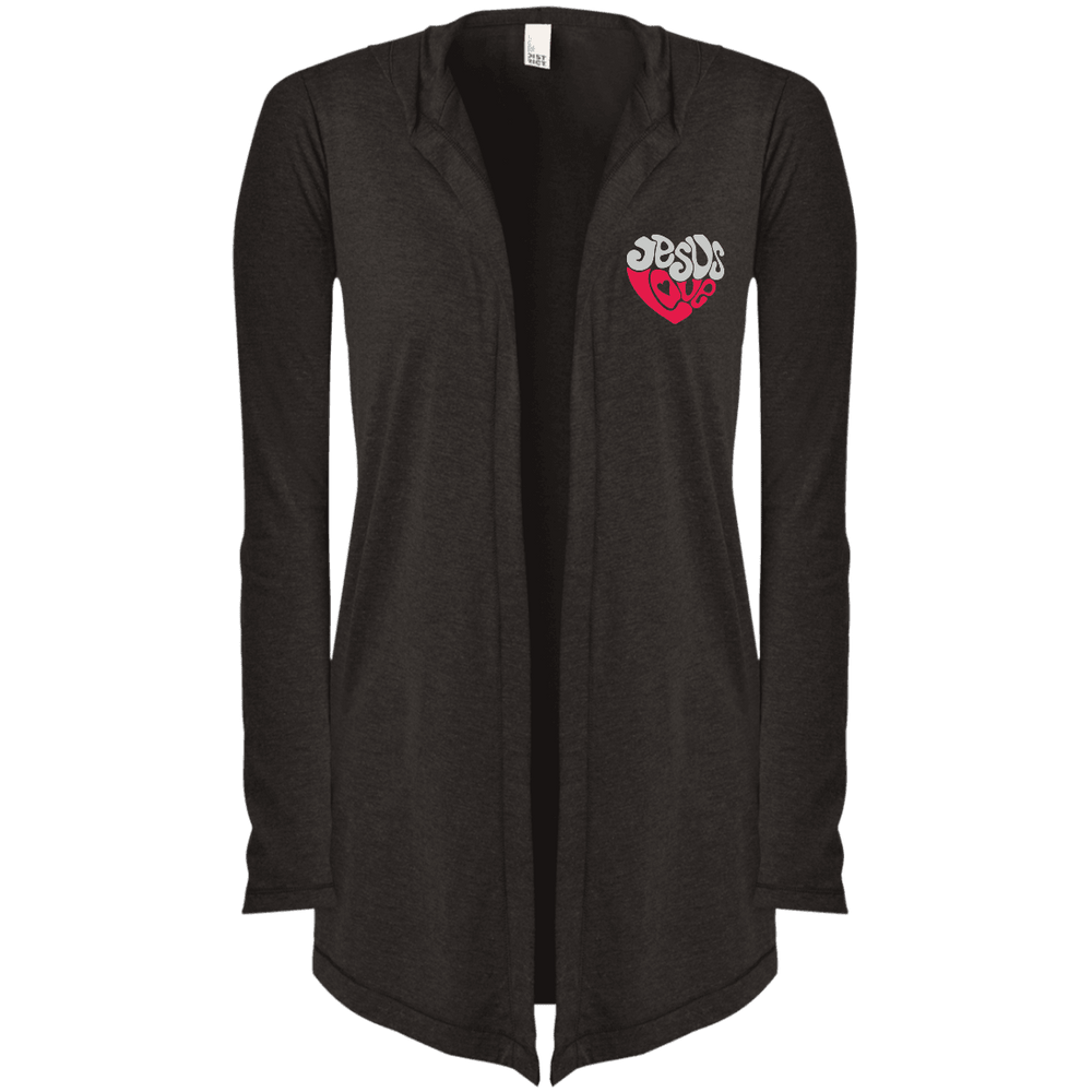 Designs by MyUtopia Shout Out:Jesus Love Heart Embroidered Women's Hooded Cardigan,Black Frost / X-Small,Sweatshirts