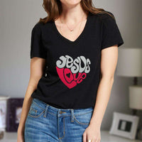 Load image into Gallery viewer, Designs by MyUtopia Shout Out:Jesus Love Heart Ladies&#39; V-Neck T-Shirt
