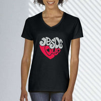 Load image into Gallery viewer, Designs by MyUtopia Shout Out:Jesus Love Heart Ladies&#39; V-Neck T-Shirt
