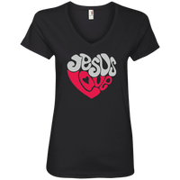 Load image into Gallery viewer, Designs by MyUtopia Shout Out:Jesus Love Heart Ladies&#39; V-Neck T-Shirt,S / Black,Ladies T-Shirts
