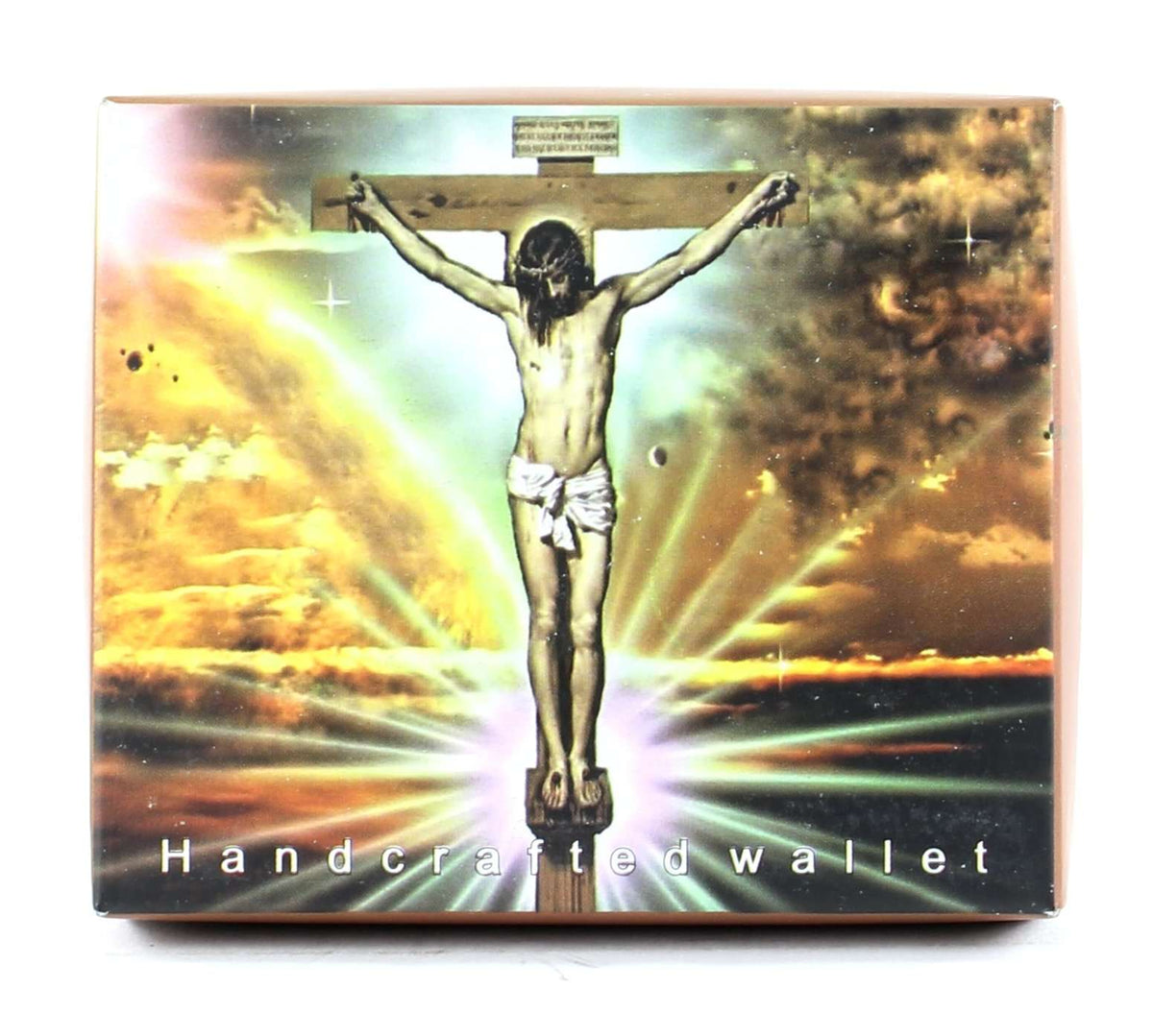 Designs by MyUtopia Shout Out:Jesus On the Cross Christian Faith Vegan Leather Bifold Men's Wallet with Flip Up ID Window