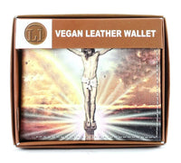 Load image into Gallery viewer, Designs by MyUtopia Shout Out:Jesus On the Cross Christian Faith Vegan Leather Bifold Men&#39;s Wallet with Flip Up ID Window
