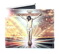 Load image into Gallery viewer, Designs by MyUtopia Shout Out:Jesus On the Cross Christian Faith Vegan Leather Bifold Men&#39;s Wallet with Flip Up ID Window
