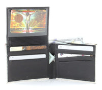 Load image into Gallery viewer, Designs by MyUtopia Shout Out:Jesus On the Cross Christian Faith Vegan Leather Bifold Men&#39;s Wallet with Flip Up ID Window
