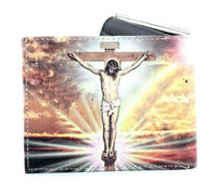 Load image into Gallery viewer, Designs by MyUtopia Shout Out:Jesus On the Cross Christian Faith Vegan Leather Bifold Men&#39;s Wallet with Flip Up ID Window
