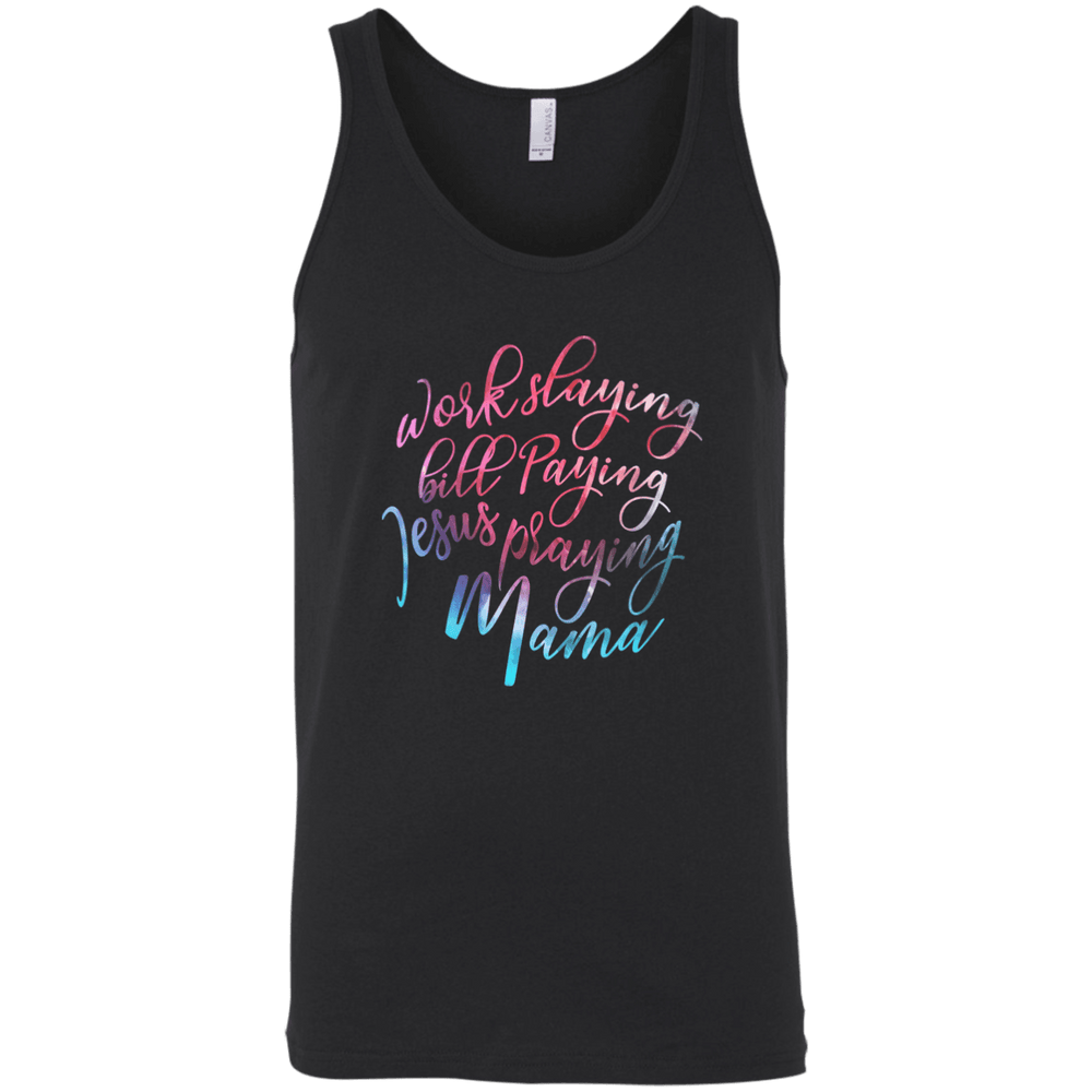 Designs by MyUtopia Shout Out:Jesus Praying Mama Bella + Canvas Unisex Tank Top,Black / X-Small,Tank Tops