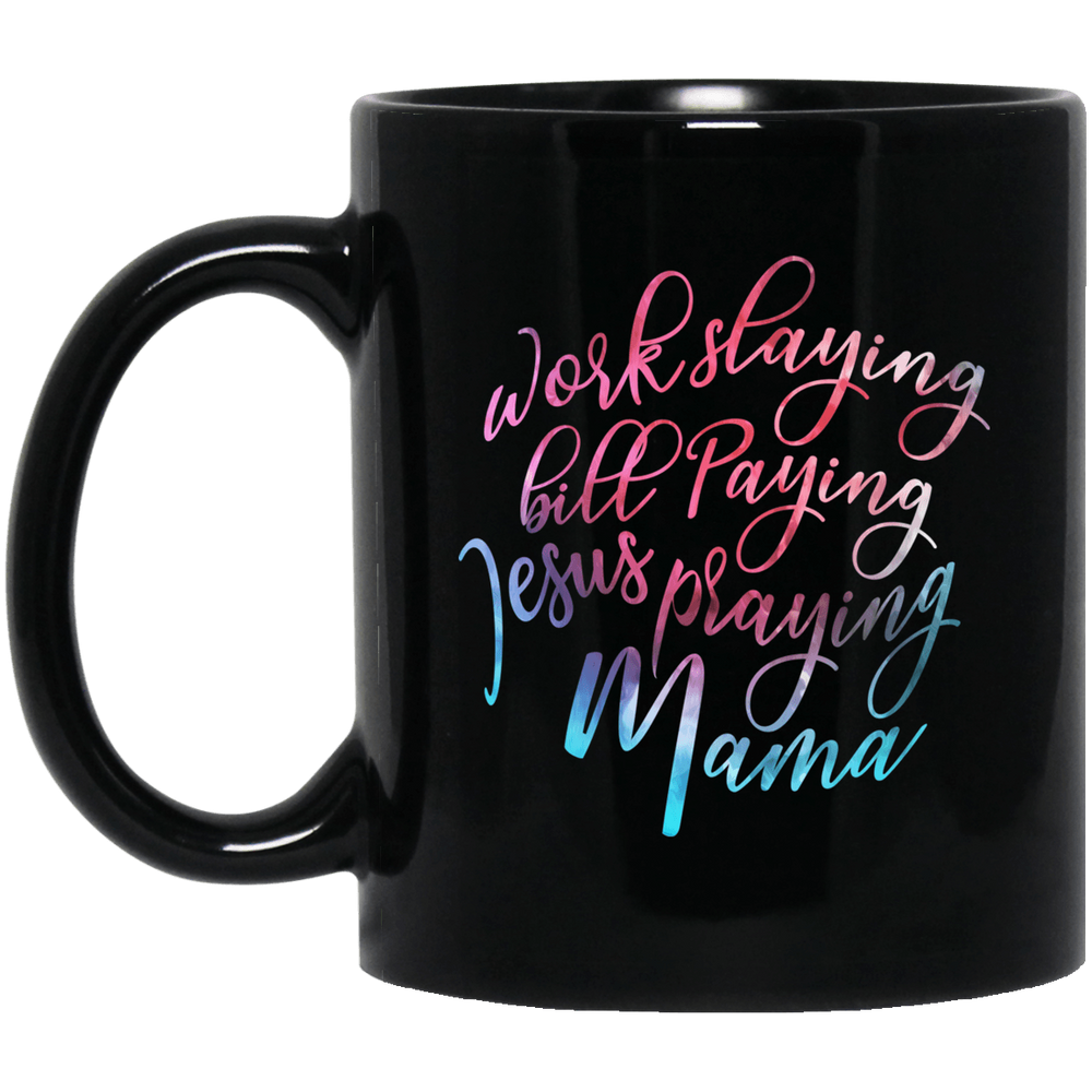 Designs by MyUtopia Shout Out:Jesus Praying Mama Ceramic Coffee Mug - Black,Black / 11 oz,Ceramic Coffee Mug