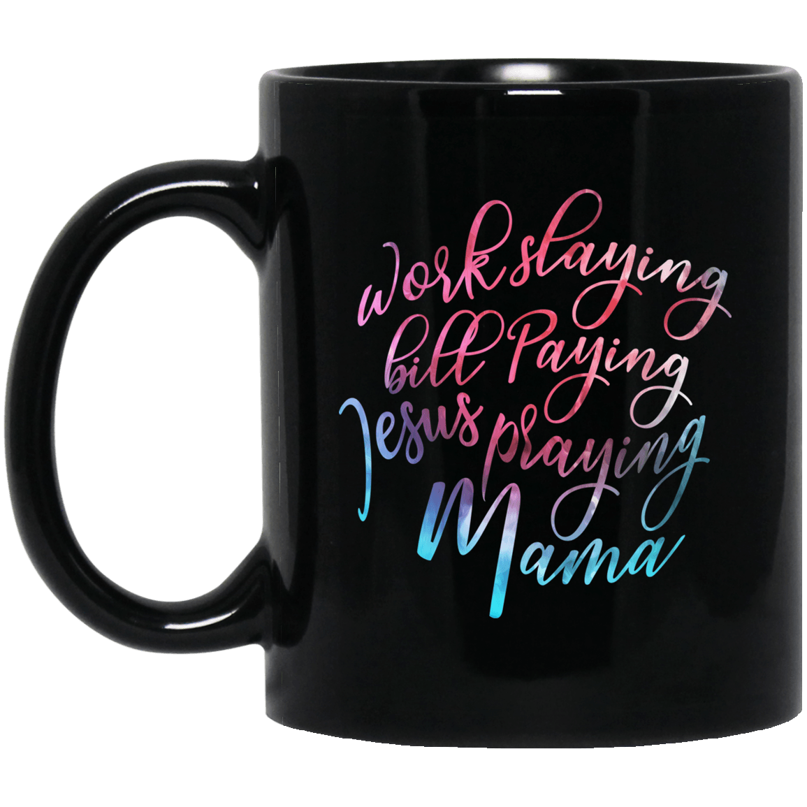 Designs by MyUtopia Shout Out:Jesus Praying Mama Ceramic Coffee Mug - Black,Black / 11 oz,Ceramic Coffee Mug