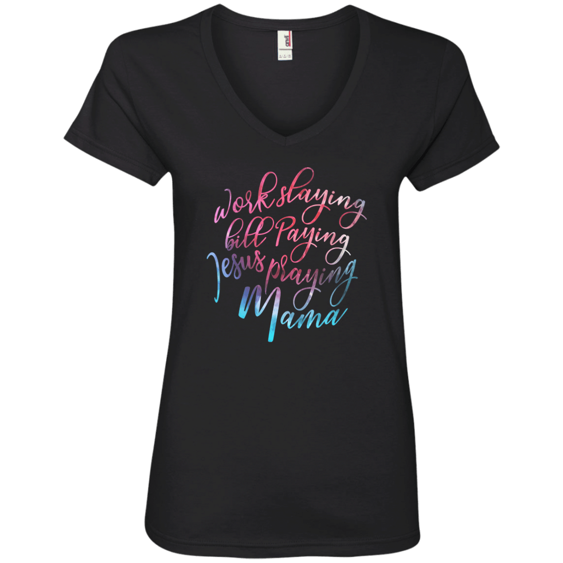 Designs by MyUtopia Shout Out:Jesus Praying Mama Ladies' V-Neck T-Shirt,Black / S,Ladies T-Shirts