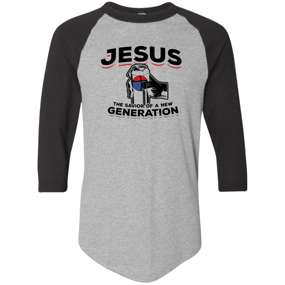 Designs by MyUtopia Shout Out:Jesus Savior of New Generation 3/4 Length Sleeve Color block Raglan Jersey T-Shirt,Athletic Heather/Black / S,Adult Unisex T-Shirt