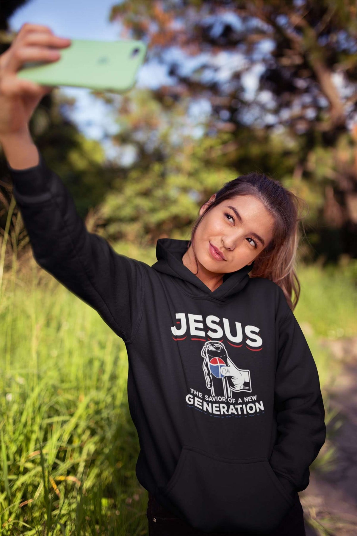 Designs by MyUtopia Shout Out:Jesus Savior of New Generation Core Fleece Unisex Pullover Hoodie