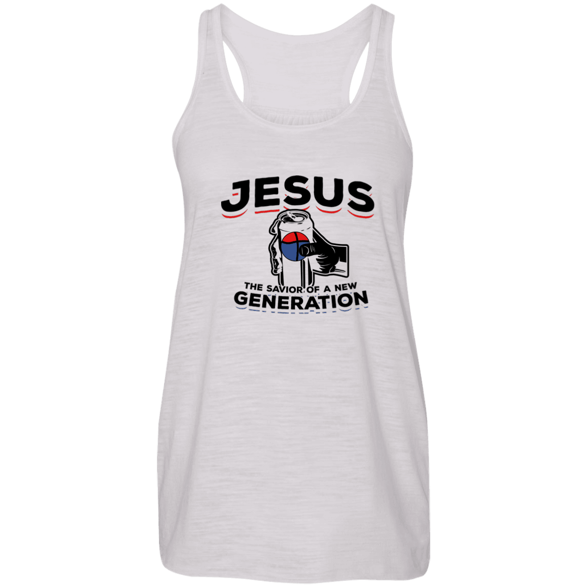 Designs by MyUtopia Shout Out:Jesus Savior of New Generation Ladies Flowy Racer-back Tank Top,X-Small / Vintage White,Tank Tops