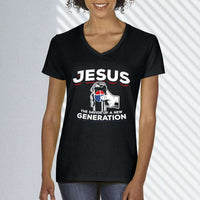 Load image into Gallery viewer, Designs by MyUtopia Shout Out:Jesus Savior of New Generation Ladies&#39; V-Neck T-Shirt
