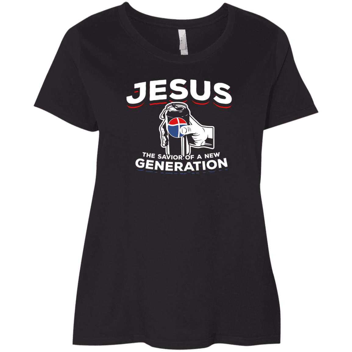 Designs by MyUtopia Shout Out:Jesus Savior of New Generation Plus Size Ladies' Curvy Crew Neck T-Shirt,Plus 1X / Black,Ladies T-Shirts