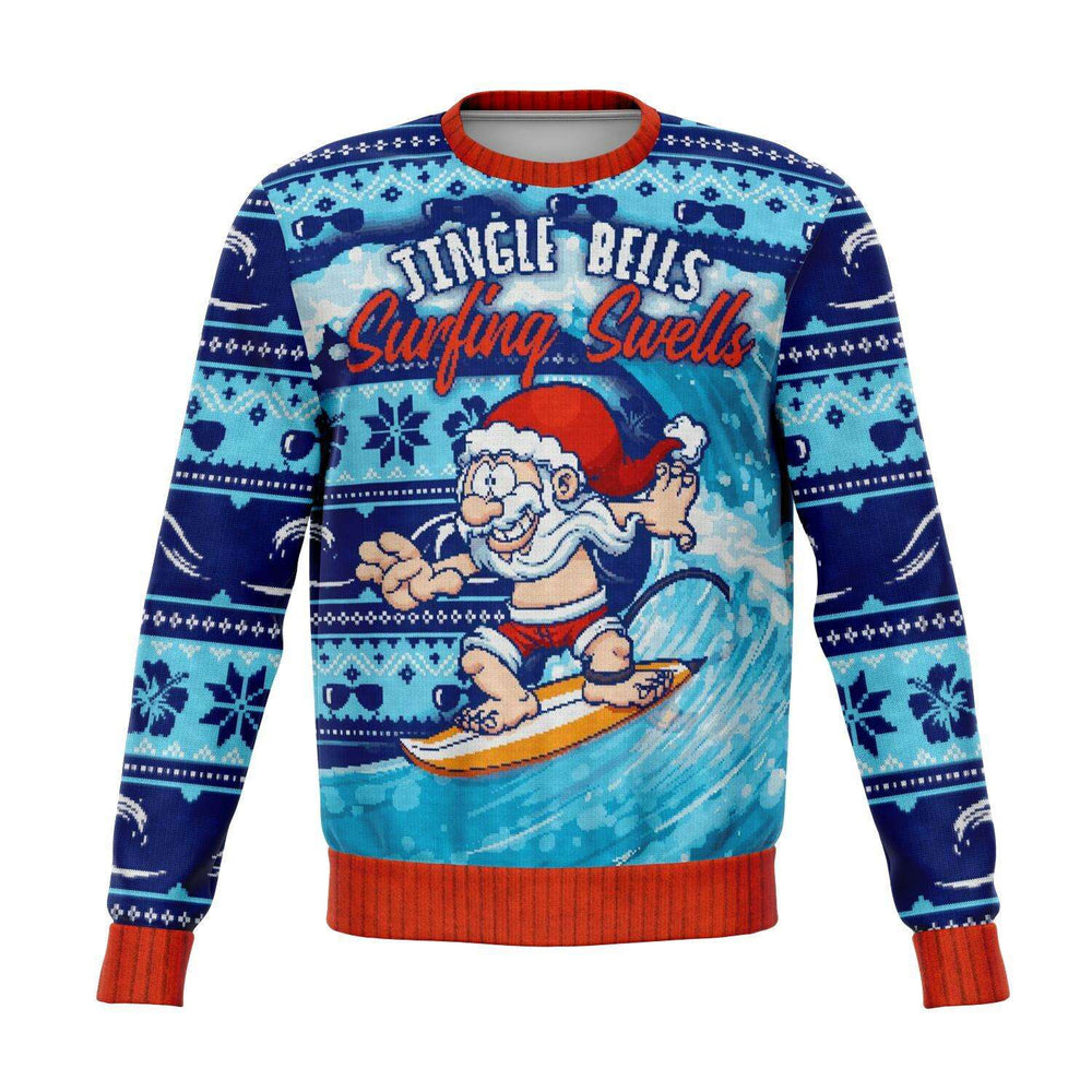 Designs by MyUtopia Shout Out:Jingle Bells Surfing Swells - Funny Surfing Christmas Fleece Lined Fashion Sweatshirt,XS / Multi,Fashion Sweatshirt - AOP