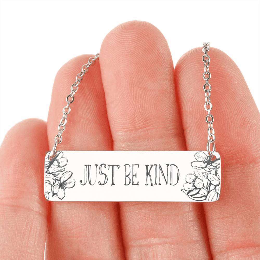 Designs by MyUtopia Shout Out:Just Be Kind Engraved Personalized Horizontal Bar Necklace,316L Stainless Steel / No,Necklace