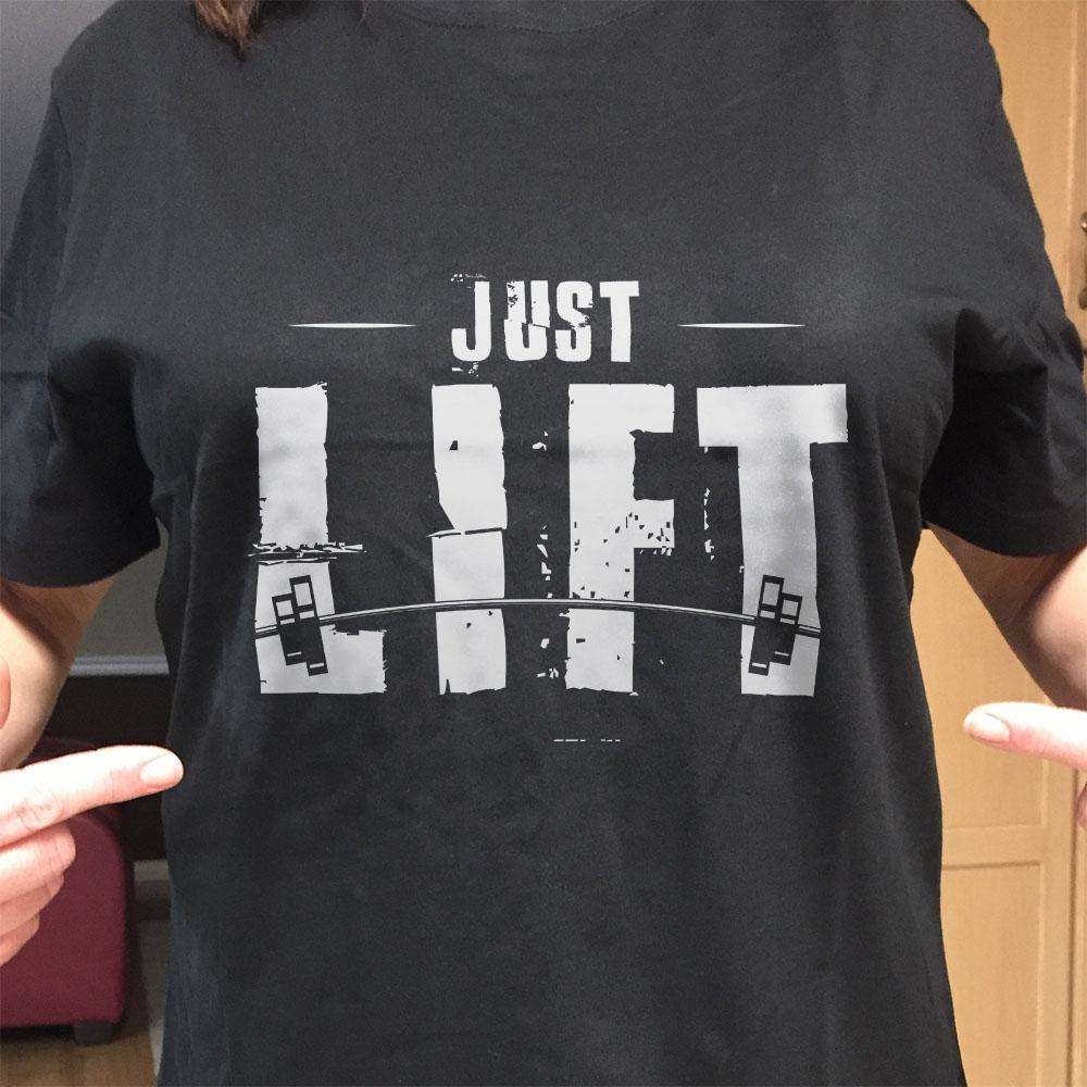 Designs by MyUtopia Shout Out:Just Lift Adult Unisex Black T-Shirt