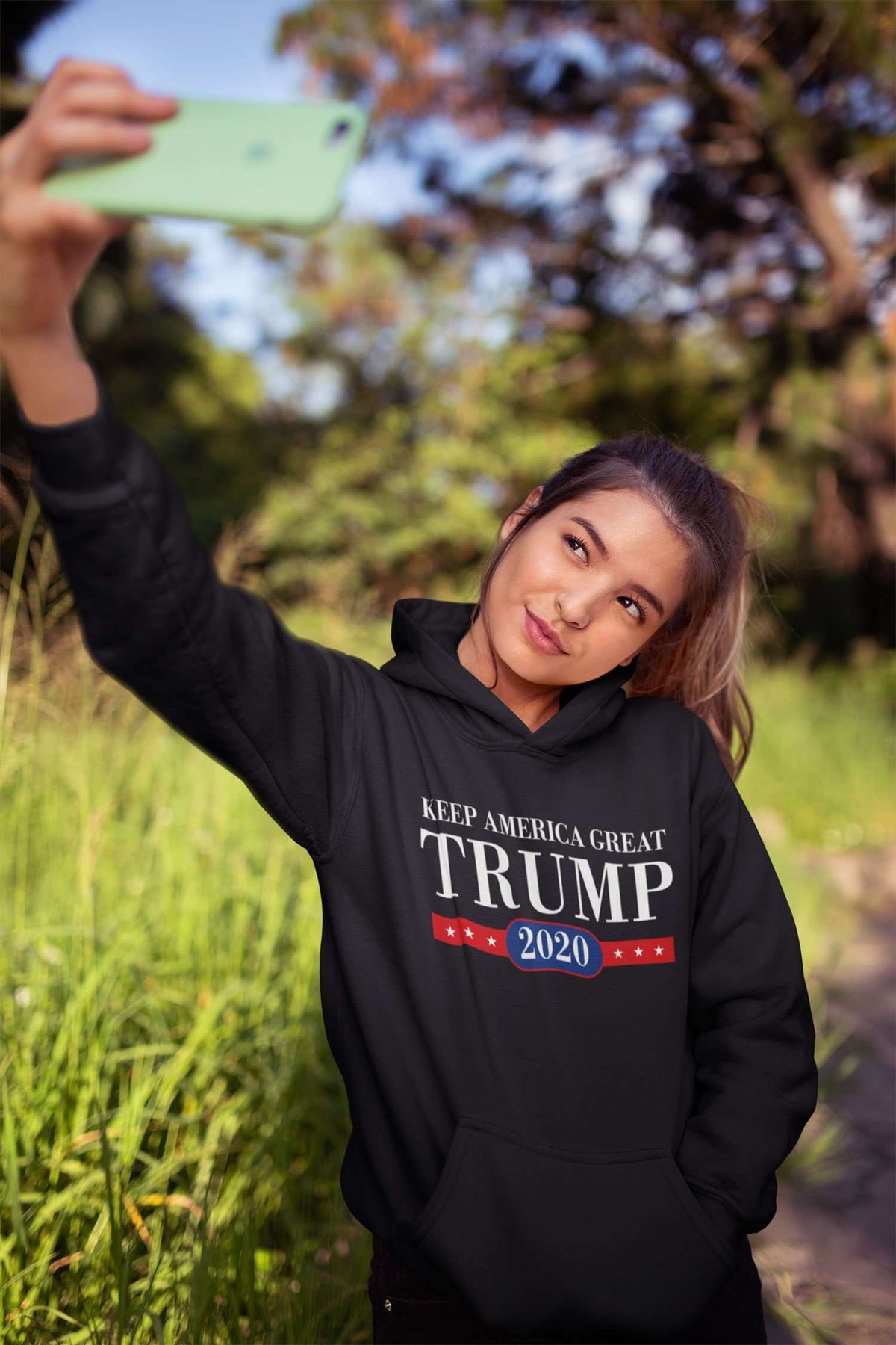 Designs by MyUtopia Shout Out:Keep America Great Trump 2020 Core Fleece Pullover Hoodie