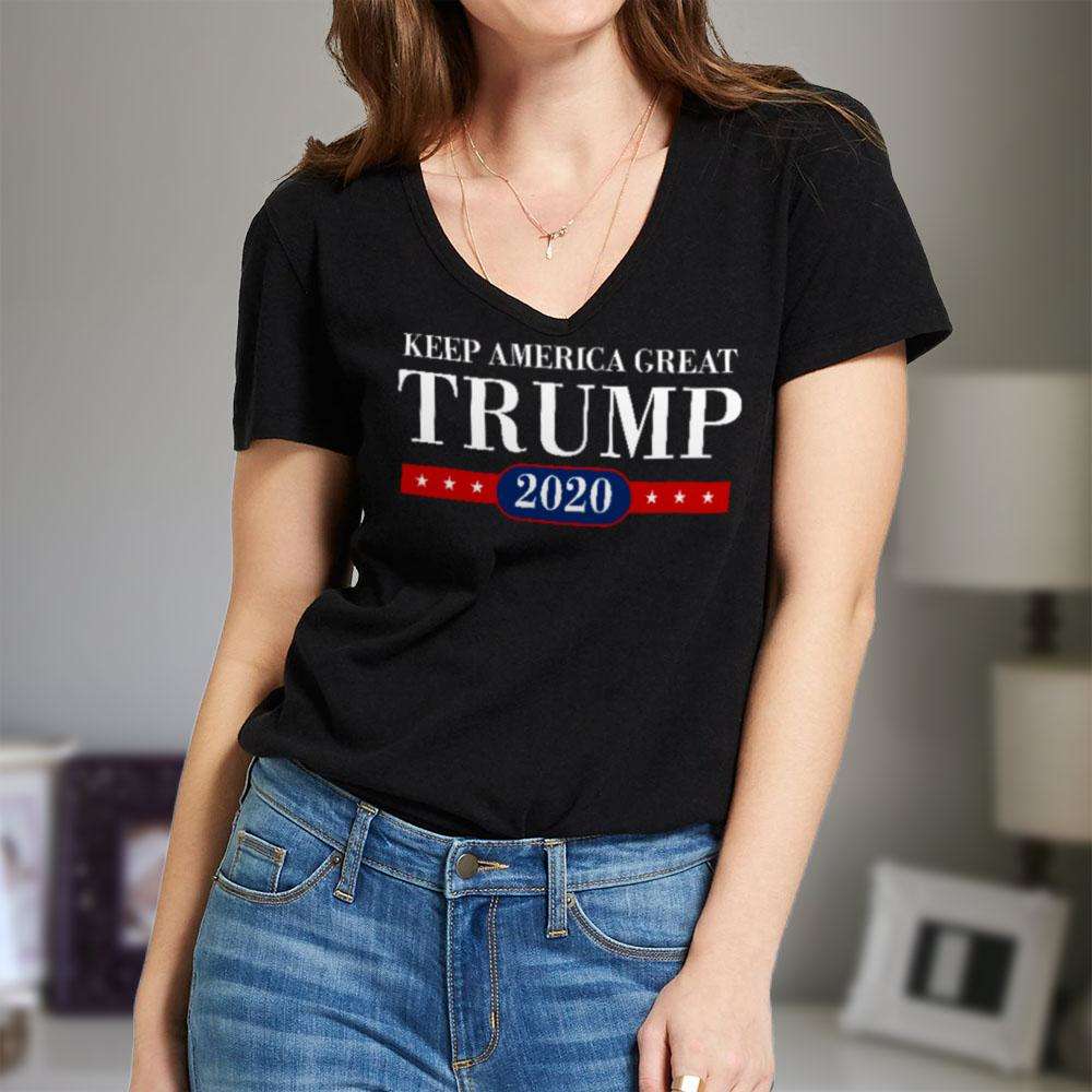 Designs by MyUtopia Shout Out:Keep America Great Trump 2020 Ladies' V-Neck T-Shirt