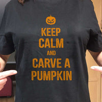 Load image into Gallery viewer, Designs by MyUtopia Shout Out:Keep Calm and Carve A Pumpkin Adult Unisex Cotton Short Sleeve T-Shirt
