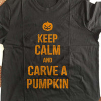Load image into Gallery viewer, Designs by MyUtopia Shout Out:Keep Calm and Carve A Pumpkin Adult Unisex Cotton Short Sleeve T-Shirt
