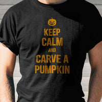 Load image into Gallery viewer, Designs by MyUtopia Shout Out:Keep Calm and Carve A Pumpkin Adult Unisex Cotton Short Sleeve T-Shirt
