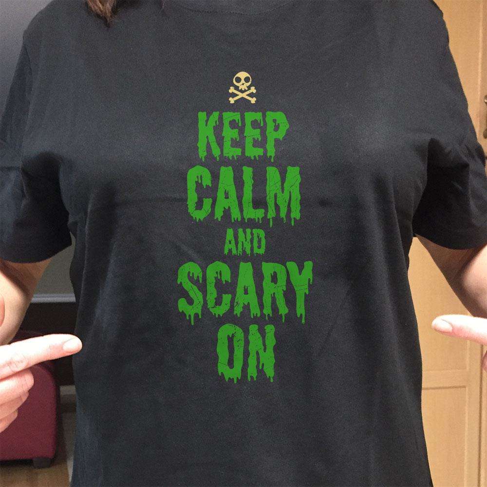 Designs by MyUtopia Shout Out:Keep Calm and Scary On Adult Unisex Cotton Short Sleeve T-Shirt