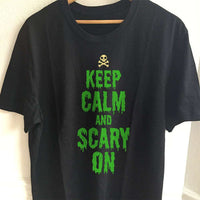 Load image into Gallery viewer, Designs by MyUtopia Shout Out:Keep Calm and Scary On Adult Unisex Cotton Short Sleeve T-Shirt,S / Black,Adult Unisex T-Shirt

