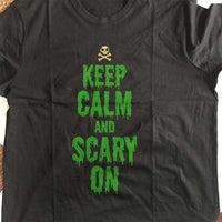 Load image into Gallery viewer, Designs by MyUtopia Shout Out:Keep Calm and Scary On Adult Unisex Cotton Short Sleeve T-Shirt
