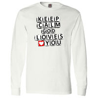 Load image into Gallery viewer, Designs by MyUtopia Shout Out:Keep Calm God Loves You Adult Long Sleeve Tee,White / S,Long Sleeve T-Shirts
