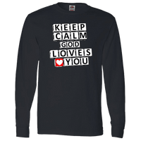 Load image into Gallery viewer, Designs by MyUtopia Shout Out:Keep Calm God Loves You Adult Long Sleeve Tee,Black / S,Long Sleeve T-Shirts
