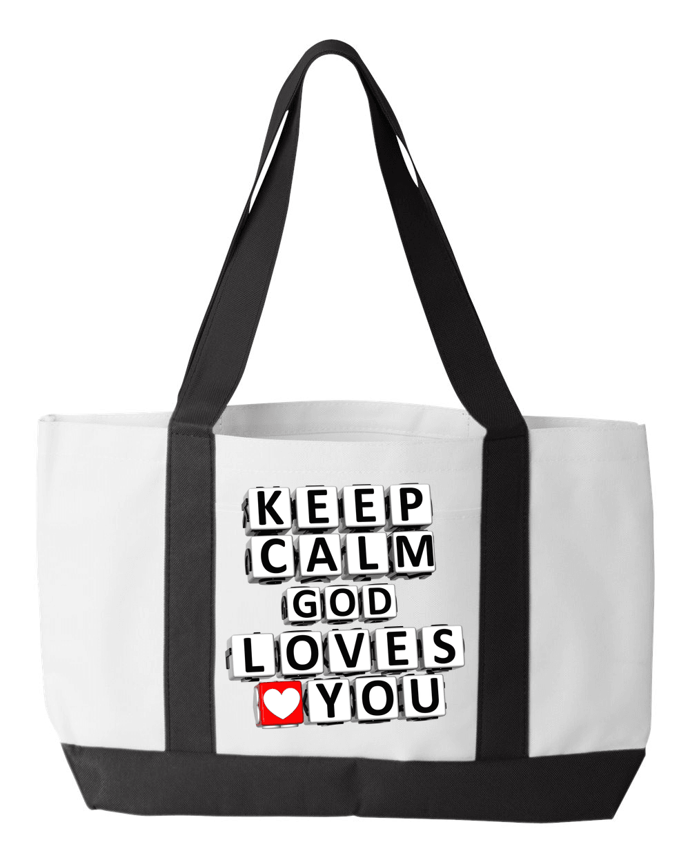 Designs by MyUtopia Shout Out:Keep Calm God Loves You Canvas Totebag Gym / Beach / Pool Gear Bag,White,Gym Totebag