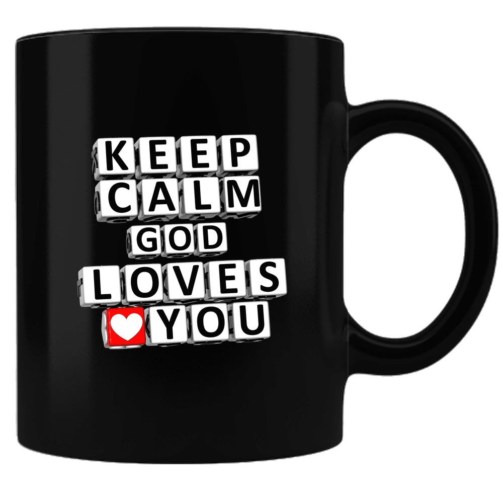 Designs by MyUtopia Shout Out:Keep Calm God Loves You Ceramic Black Coffee Mug,Default Title,Ceramic Coffee Mug