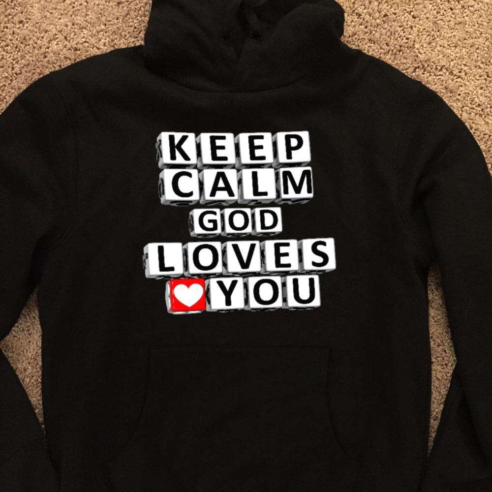 Designs by MyUtopia Shout Out:Keep Calm God Loves You Christian Pullover Hoodie