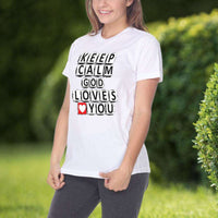 Load image into Gallery viewer, Designs by MyUtopia Shout Out:Keep Calm God Loves You Crossword Adult Unisex T-Shirt
